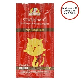 Multipack da 35 Buste di Snack per Gatti Stick Morbidi Gnam Gatto Agnello e Riso