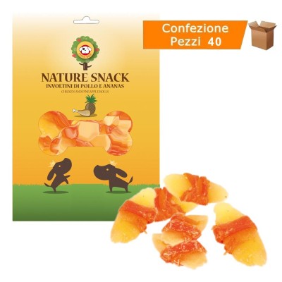 Multipack da 40 Buste Nature Snack Involtini di Pollo e Ananas Fuss Dog