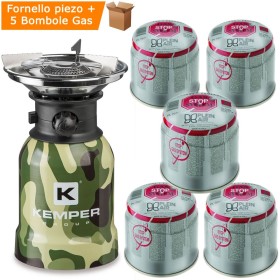 Fornello Da Campeggio Portatile Kemper KE2008CMF + 5 Cartucce Gas Safe System Valvola