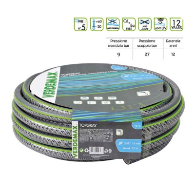 Tubo per irrigazione antitorsione Verdemax Topgray 5 strati diamentro 5/8 rotolo metri 15