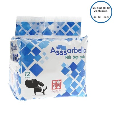 Multipack 12 Confezioni Assorbello Pannolini a Fascia per Cani Maschi Medium 66 x 20 cm