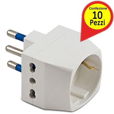 Adattatori Triplo Bipasso con Schuko 16 A Confezione da Pezzi 10