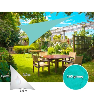 Betty Garden Kit Telo Ombreggiante Impermeabile Triangolo 165 gr 3,6 x 3,6 x 3,6 mt Turchese