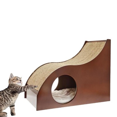 Tiragraffi per Gatto Triangolo con Scivolo e Tana Altezza 45 cm Design Wood