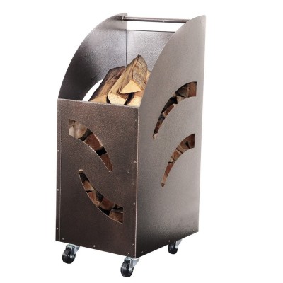 Portalegna in Ferro Battuto cm 32x42x80 Modello Tank Con Ruote