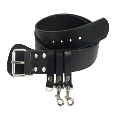 CINTURONE IN CUOIO CON FIBBIA E MOSCHETTONI ANGELO B CM 125