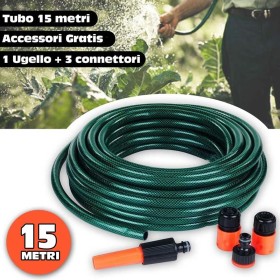 TUBO FLESSIBILE DA GIARDINO 15 METRI 6 BAR CON ACCESSORI