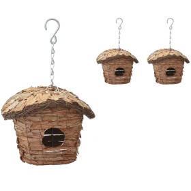 3 Casette per Uccelli Modello Ovale con Tetto e Foglie Il Rifugio Perfetto