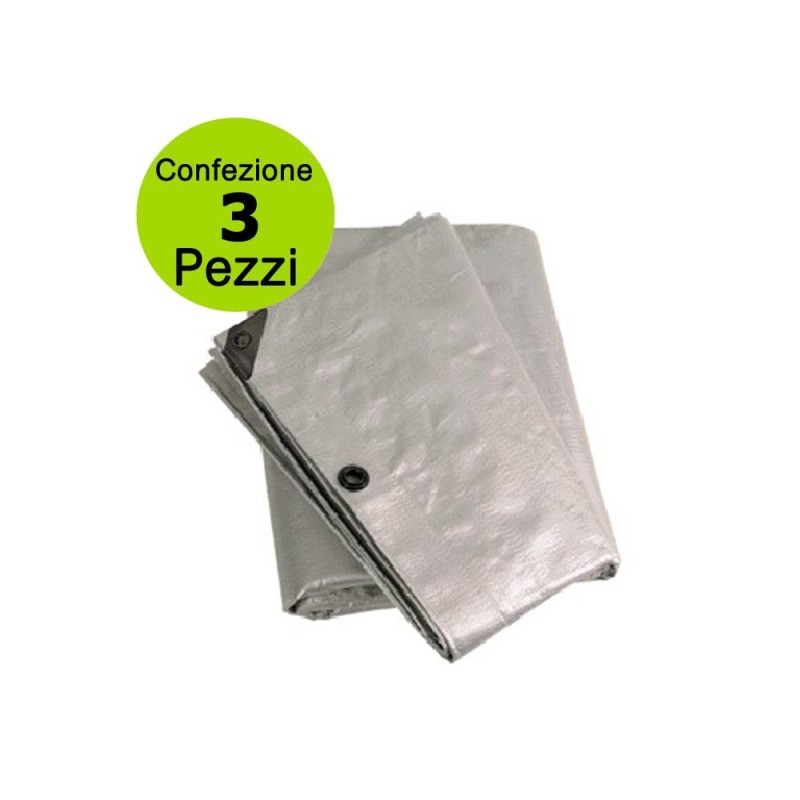 Multipack 3 pezzi Telone Occhiellato Argento Pesante 200 gr/mq metri 5x6