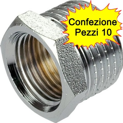 RIDUZIONE IN OTTONE CROMATO MASCHIO FEMMINA 3/4" A 1/2" pezzi 10