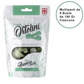 Snack per Cani Ortolini Medium Arancia & Menta Spazzolini Confezione da 8 Buste Ciascuna da 180 Gr
