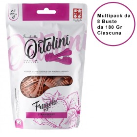 Snack per Cani Ortolini Small Fragola Spazzolini Confezione da 8 Buste Ciascuna da 180 Gr