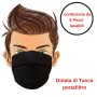 Mascherina di Protezione Nera 5 Pezzi Riutilizzabile e Lavabile Cotone 100% Con Elastici 
