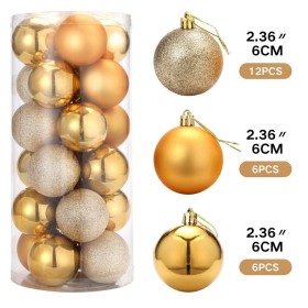 Set Palline di Natale Colore Oro 24 Pezzi per Addobbare l'albero di Natale