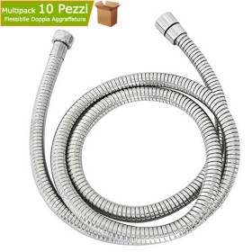 Multipack da 10 Flessibili Doccia Cromati Doppia Aggraffatura Lung. Cm 150 Attacco Conico