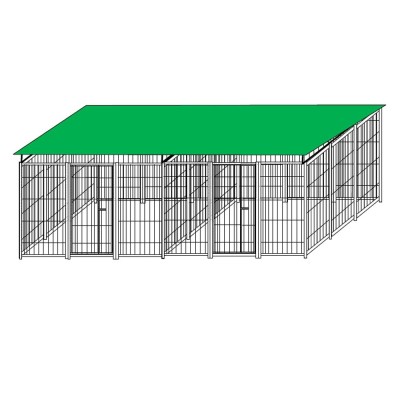 2 Box per Cani in Linea in Rete con Copertura Ciascuno da 3x3 Metri con Zincatura a Caldo