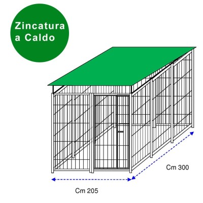 Recinto per Cani Box Modulare Metri 2 x 2 con Copertura e Viteria