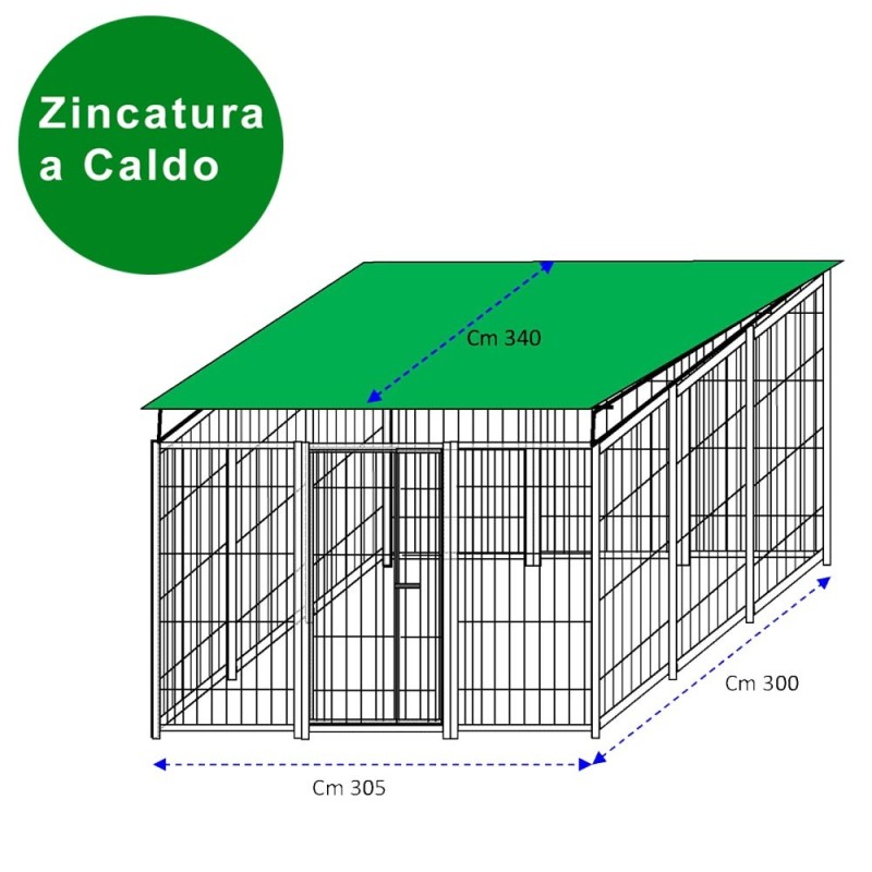 Box per cani da esterno coperto con zincatura a caldo da 300x300xh180 cm