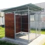 Recinto per Cani 2x2 Metri Zincatura a Caldo con Copertura Retro & 1 Metro Laterale in Legno