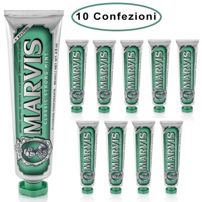 Marvis Dentifricio Cura delle Gengive Classic Strong Mint 10 Confezioni da 85 Ml