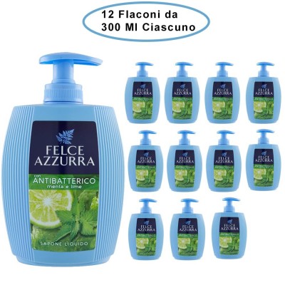 Felce Azzurra Sapone Liquido con Antibatterico Menta e Lime 12 Flaconi da 300 Ml Ciascuno