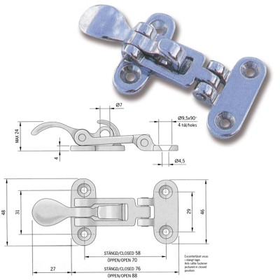 CHIUSURA A LEVA IN OTTONE CROMATO 88X48 MM