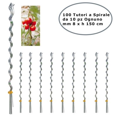 Tutori a Spirale per Pomodori in Acciaio Zincato Confezione da 100 pezzi 8 mm x 150 cm