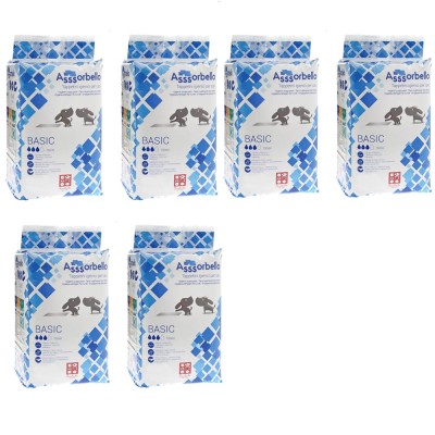 Multipack da 6 Confezioni BASIC Tappetini Igienici per Cani con Strisce Adesive 90x120 cm