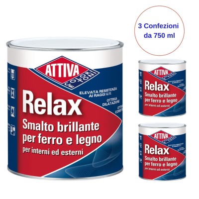 Smalto Attiva Relax Brillante Sintetico 3 Confezioni da 750 ml Nero