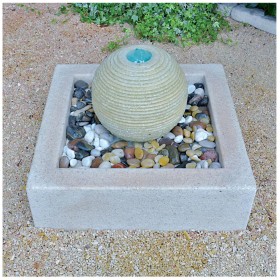 Sfera Saturno Marmo con Led Pompa e Ghiaino Cascata Decorativa per Giardini ed Interni 