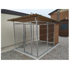 Recinto per Cani da 2x3 Metri Coperto con Retro e 1 Metro Dx o Sx in Legno con Portaciotole Zincato a Caldo