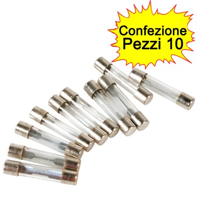 FUSIBILE VETRO 5x20F 10A 250 VOLT RAPIDO CONFEZIONE 10 PEZZI