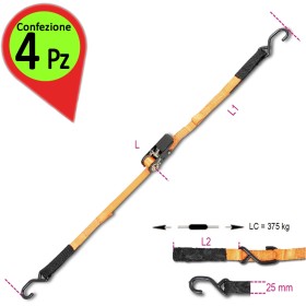 Cricchetti Tenditori Con 2 Ganci ed Asole LC 375 kg Nastro in Poliestere ad alta Tenacita' PES pezzi 4
