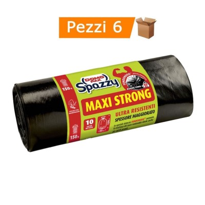 60 Sacchi Neri per Pattumiera Maxi Strong 150 Litri 80 x 120 Centimetri Domopak
