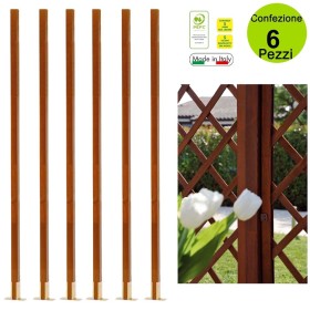 Multipack da 6 pz Palo per Tralicci in Legno Marrone Sostegno Tralicci 50x50 mm x h 2,03 cm