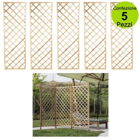 Multipack 5 pz Tralicci Fissi con Cornice Colore Naturale 0,3 x h 1,80 Metri in Legno