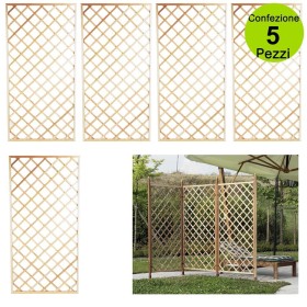 Multipack 5 pz Tralicci Fissi con Cornice Colore Naturale 0,60 x h 1,80 Metri in Legno