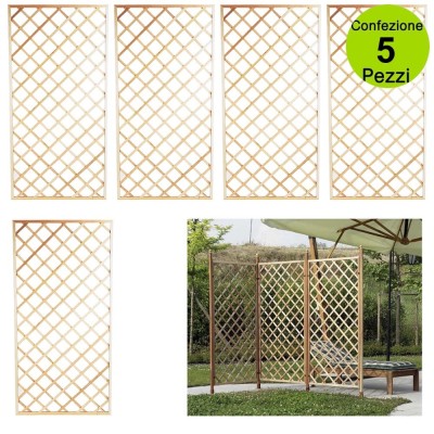 Multipack 5 pz Tralicci Fissi con Cornice Colore Naturale 0,60 x h 1,80 Metri in Legno