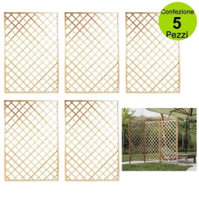 Multipack 5 pz Tralicci Fissi con Cornice Colore Naturale 0,90 x h 1,80 Metri in Legno