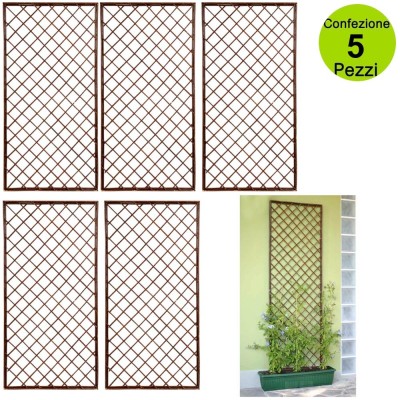 Multipack 5 pz Tralicci Fissi Rettangolari 0,60 x h 1,50 Metri in Salice Naturale Colore Marrone