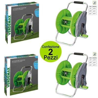 Multipack da 2 pz Verdemax Avvolgitubo Manuale Portatile con Telaio in Alluminio