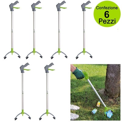 Multipack da 6 pz Pinza Raccoglitutto Rifiuti Oggetti Siringhe Pulizia Strada Lunghezza Totale CM 87 
