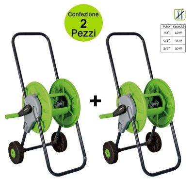 Multipack da 2 pezzi Carrello Avvolgitubo per Giardino Capacità 40 Metri Tubo da 1/2' Verdemax