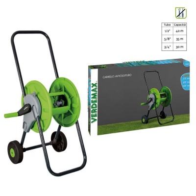 Carrello Avvolgitubo per Giardino Capacità 40 Metri Tubo da 1/2' Verdemax