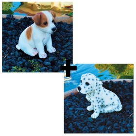 Decorazione in Resina per Giardino e Laghetto Cane Jack Russel + Cane Dalmata