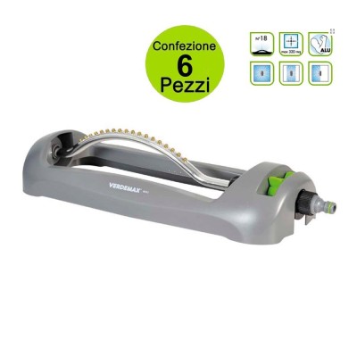 Multipack da 6 pz Irrigatore Oscillante per Giardino 18 Ugelli in Ottone Fino a 320 MQ Verdemax