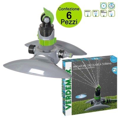 Multipack da 6 pz Irrigatore da Giardino Circolare a Turbina 4 Getti 360° o Settore Verdemax