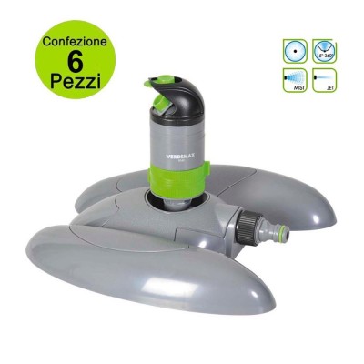Multipack da 6 pz Irrigatore da Giardino Circolare a Turbina 360° o Settore Verdemax