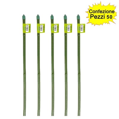 Tutori in Bamboo Plastificato Verde per Piante 50 pezzi 8-10 mm x Altezza 60 cm