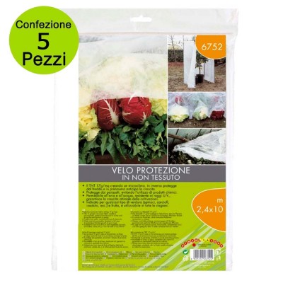 Multipack 5 pz Telo Velo in TNT di Protezione dal Gelo e dai Parassiti per Piante e Ortaggi 2,4 x 10 metri Bianco Tessuto e non 